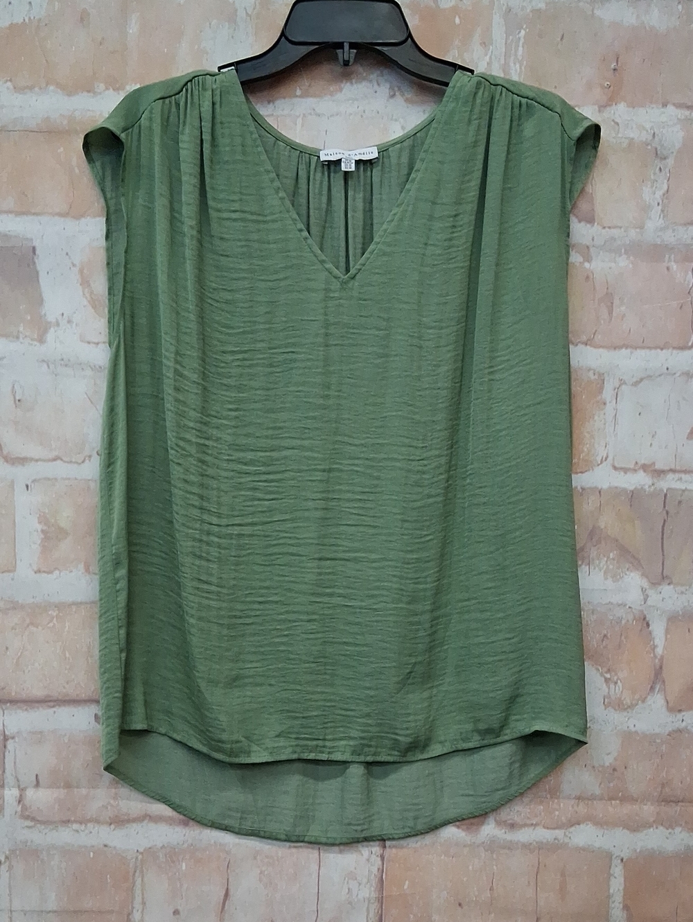 Women's Olive Green V-Neck Cap Sleeve Blouse